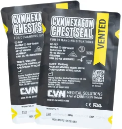 CVN Hexagon Chest Seal venttiilillinen ilmarintasidos, 2-Pack